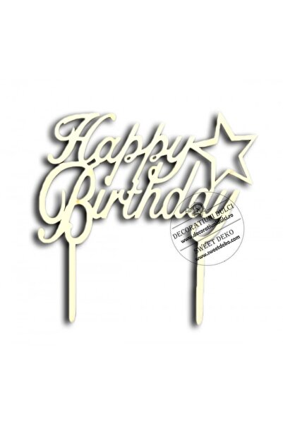 Decoratiuni Dulci Decor din lemn, Happy birthday! cu steluta