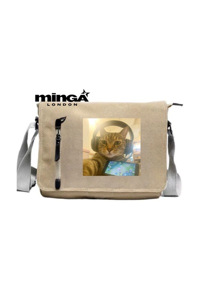 Minga London Beige Mobile Game Printed Messenger Bag -Mingalondon