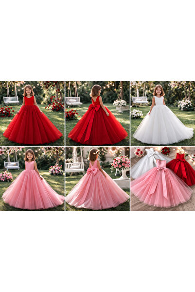 FERA Prenses kabarık tüllü fiyonklu çocuk abiye elbise