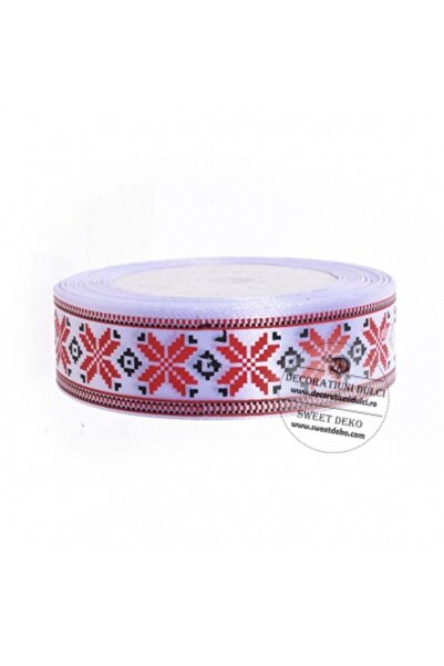 Decoratiuni Dulci Folk motif ribbon, cross with border, red color