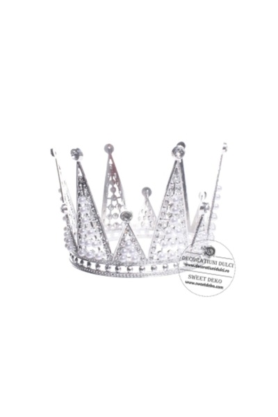 Decoratiuni Dulci Coronita argintie cu perlute si pietre (diam. 10cm, h8cm)