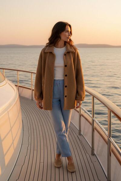 ASELMAVİ KADIN YUMUŞAK DOKULU BUKLET CEKET,HIRKA - RAHAT KALIP