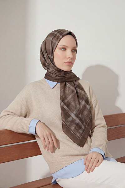 Silk Home Kadın Kahve Antrasit Mavi Ekose Kareli Desen Viskon Velora Eşarp 16...