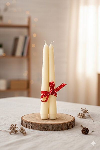 mebaconcept 18 cm 2’li Krem Şamdan Mum Seti – Dekoratif İnce Uzun Mum – Ev & ...