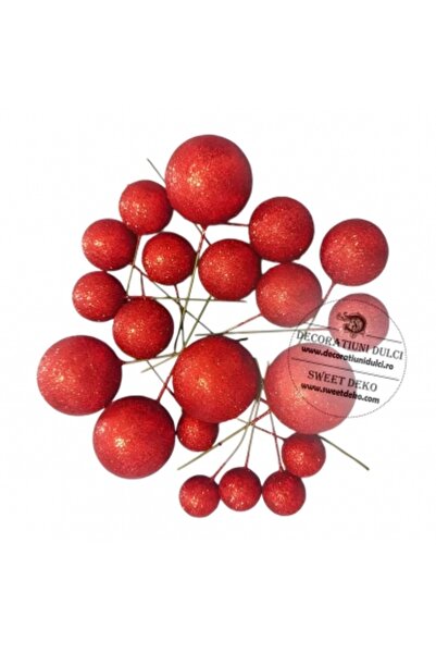 Decoratiuni Dulci Червени брокатени сфери (20 бр./комплект)