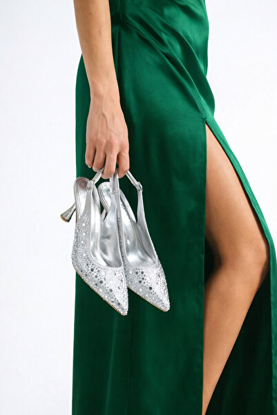 STOCON حذاء نسائي من Dora Silver Stone للسهرات بكعب ستيليتو كلاسيكي STC1256