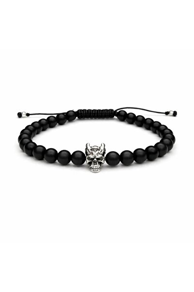 Handmade Men's bracelet with Stone-Embellished and 925 silver skull - adjustable