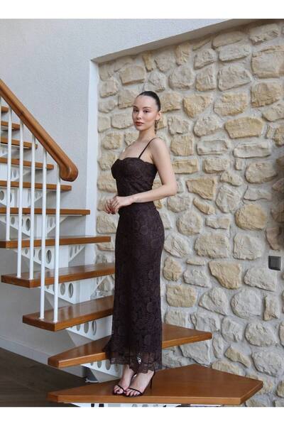 asyadabutik Women's Rope Strap Lace Long Fit Dress