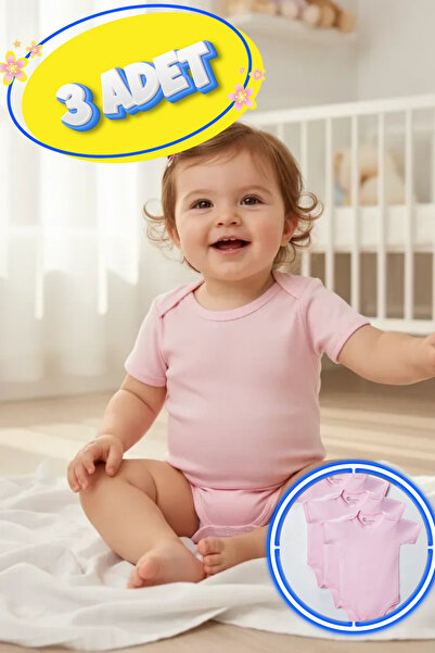 candar 3-Piece Short Sleeve Plus Size Bodysuit Pink – Cotton, Snap Buttons at...