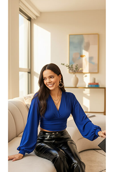 Peille Women's Balloon Sleeve Special Sexy Stylish Crop Blouse Draped Design ...