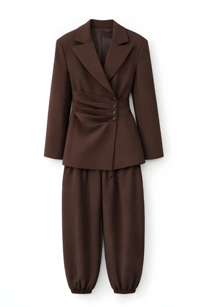 lidyasara طقم سترة بياقة مزدوجة الأزرار وبنطلون شالوار