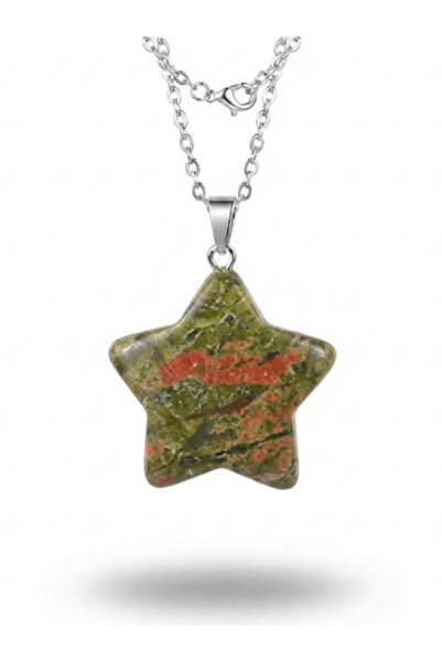 Leerybee قلادة وسلسلة من الفولاذ بقطع على شكل نجمة من الحجر الطبيعي المقاوم ل...