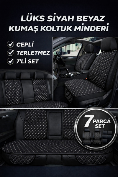 TROBUS 7-Piece Quilted Fabric Car Seat Fabric– Non-Slip, Front and Back Compa...