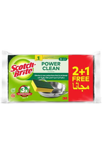Scotch إسفنجة تنظيف مسطحة كلاسيكية شديدة التحمل من برايت، 3 وحدات (2+1 مجاناً...