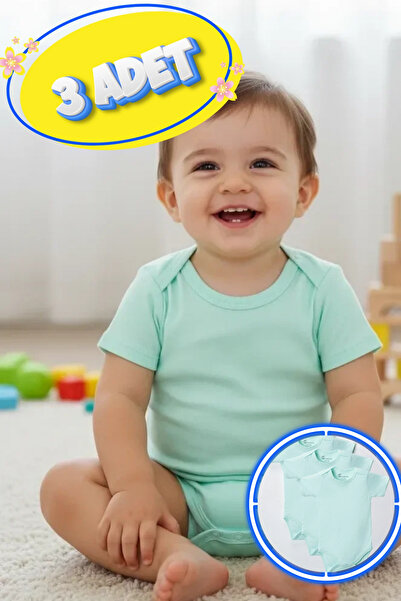 candar 3-Piece Short Sleeve Plus Size Bodysuit Green – Cotton, Snap Fasteners...