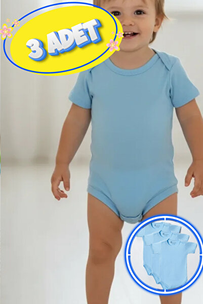 candar 3-Piece Short Sleeve Plus Size Bodysuit Blue – Cotton, Snap Buttons at...