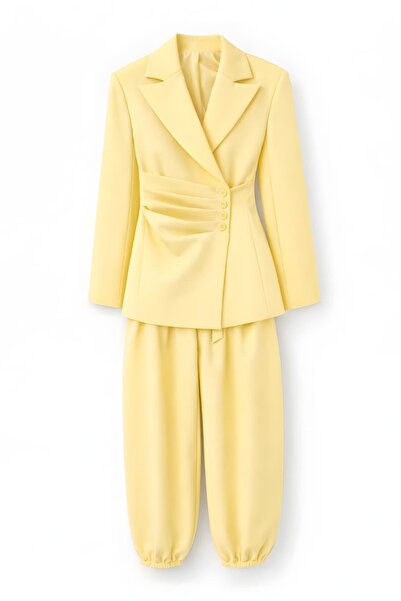 lidyasara Kruvaze Yaka Düğme Detaylı Ceket Ve Şalvar Pantolon Takım