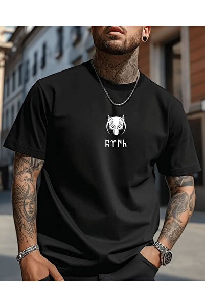 Etoile Studio تي شيرت جوكتورك أبيض وأسود مطبوع عليه جوكتورك أتني GÖKTÜRK