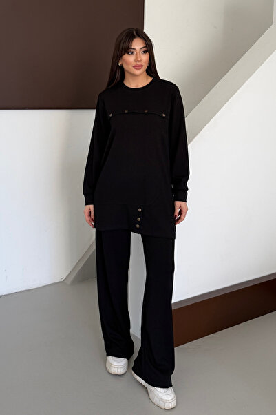 Mogi Butik Metal Snap Detailed Asymmetrical Cut Oversize Modal Hijab Suit 3174