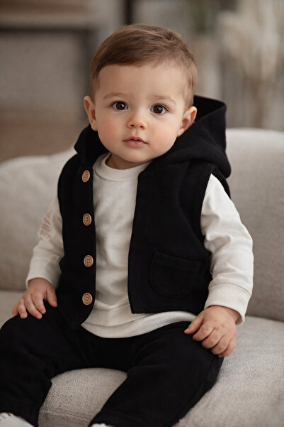 Ministil-bebeğinizin ilk stili 3'lü Erkek Bebek Takımı Yelekli Düğmeli Üst Sw...