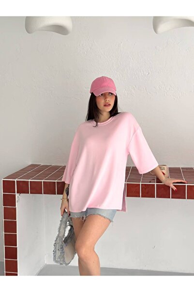 BE CHİC Women's Circular Neckline Split Detail Premium Soft Touch Modal Fabri...