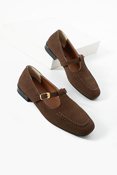 diclepolat Women's Brown Suede Buckle Belted Flat Sole Casual Loafer Ballerin...