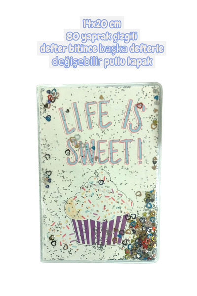 SEYFİKİRTASİYE 14x20 cm, 80-page lined notebook. features a sequined cover an...