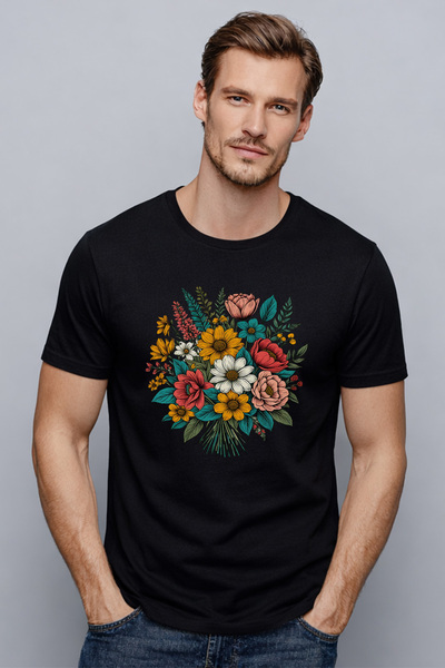 PARSHEY Çiçek Baskılı Basic Tişört - Premium Kalite %100 Pamuk Unisex Günlük ...