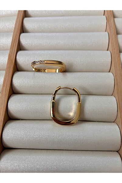 ARİ TAKI Large Oval Steel Earrings with Stones