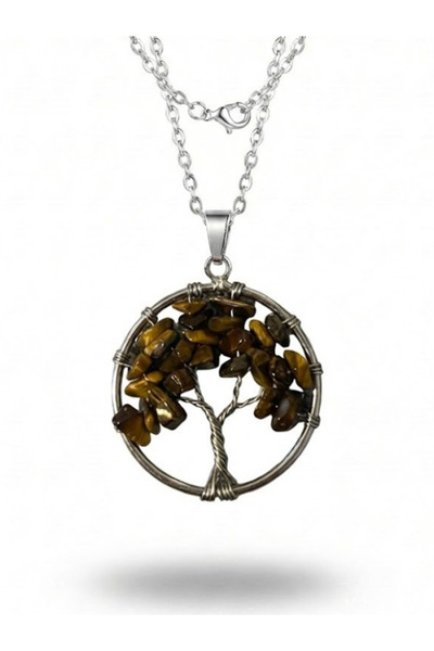Leerybee Women's Tree of Life Natural Stone Steel Necklace