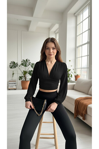 Peille Women's Balloon Sleeve Special Sexy Stylish Crop Blouse Draped Design ...