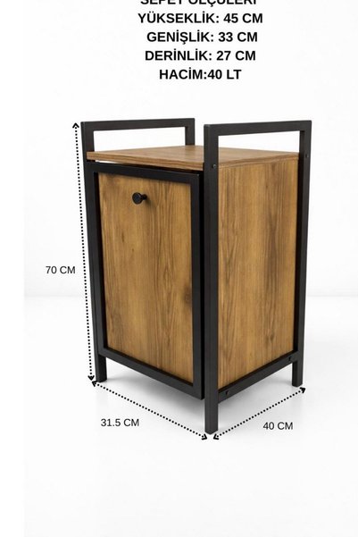 Mudesa Metal Ahşap Banyo Rafı Düzenleyici Çamaşır Kirli Sepeti Dolabı Rafı