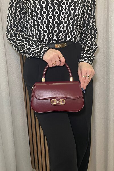 Fibag Kadın Bordo Mini El Ve Omuz Çantası - Gold Aksesuarlı - Şık Ve Günlük K...