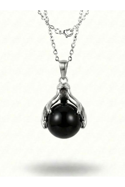 Leerybee Dragon Claw Design Sphere Natural Stone Necklace - Stylish Steel Cha...