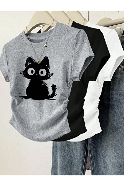 COHERENT Unisex Ανδρικό/Γυναικείο T-shirt KARAKEDİ 3-ΤΕΜΑΧΙΩΝ με Ειδική Στάμπ...