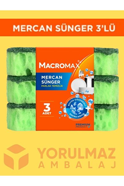 yorulmaz ambalaj Macromax 3-Pack Coral Dish Sponge – Durable, Long-Lasting Ki...