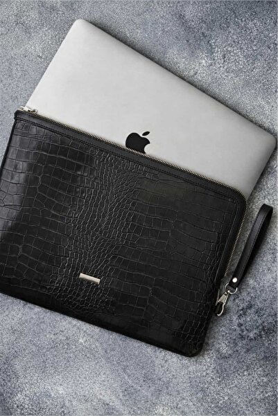 Yuka Atelier Crocodile Patterned Black 13 Inch Laptop & Tablet Compatible Fau...