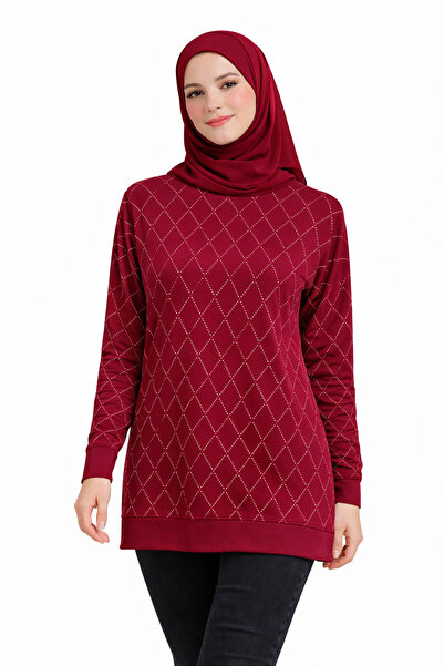 MİRA BUTİK Women's Black Stone Patterned Long Sleeve Hijab Tunic