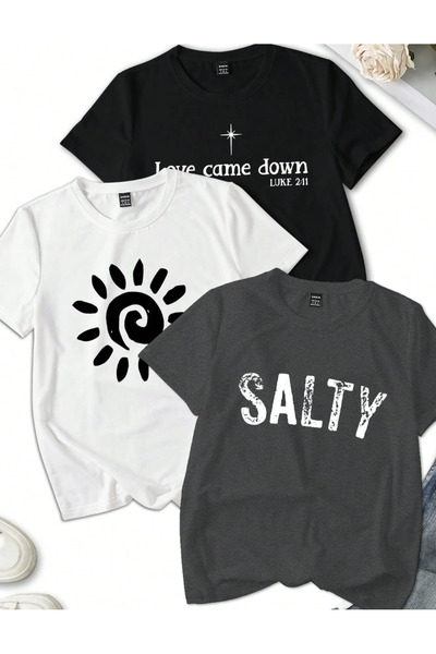 COHERENT Tricou unisex pentru bărbați/femei SALTY, pachet de 3, din bumbac su...