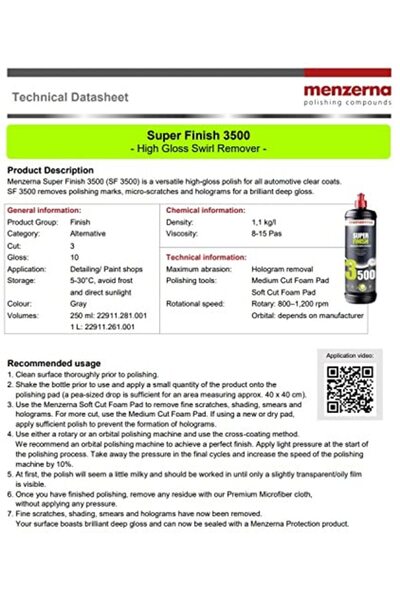 Menzerna Super Finish 3500 – 1L High‑Gloss Finishing Polish (Step 3)