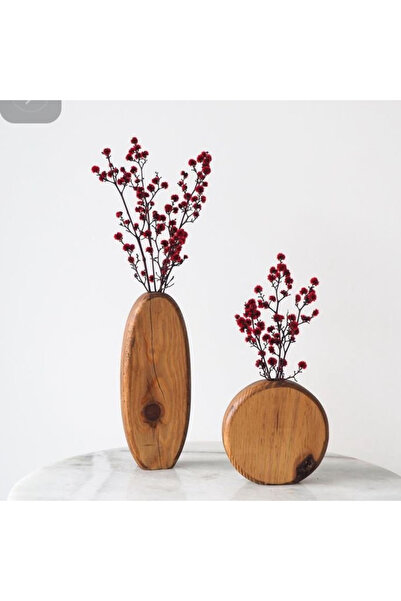Gunwood Doğal Masif Ahşap Dekoratif Vazo Seti (2’li)