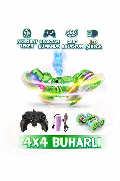 cayenna 4x4 Buharlı Akrobat Uzaktan Kumandalı Araba 360° Dönen LED Işıklı Şar...