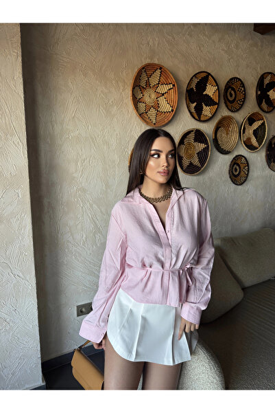 mekabutik Pink Hidden Button Tie-Up Shirt