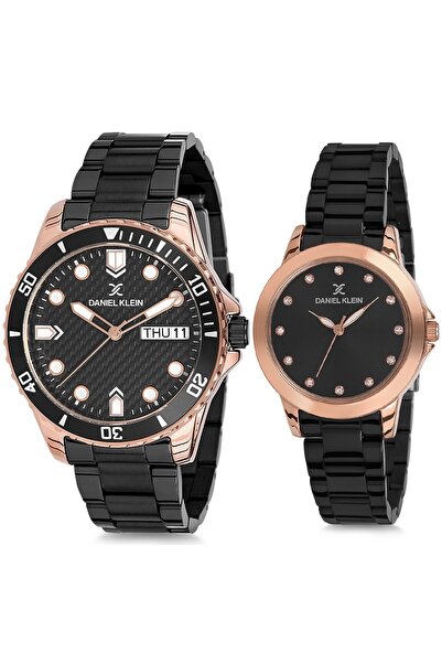 Daniel Klein Siyah Rose Gold Çelik Kordonlu Sevgili Çift Kol Saatleri