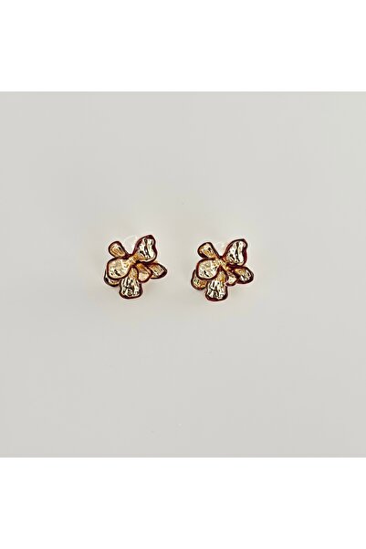 Vesce Atelier Gold Flower Shaped Burgundy Earrings