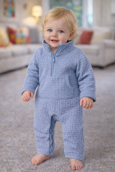 Bebekhane Erkek Bebek Waffle Tulum - Mavi