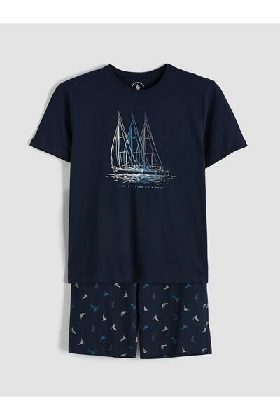 LC Waikiki Standard Pattern Printed Men's Shorts Pajama Set (S6)