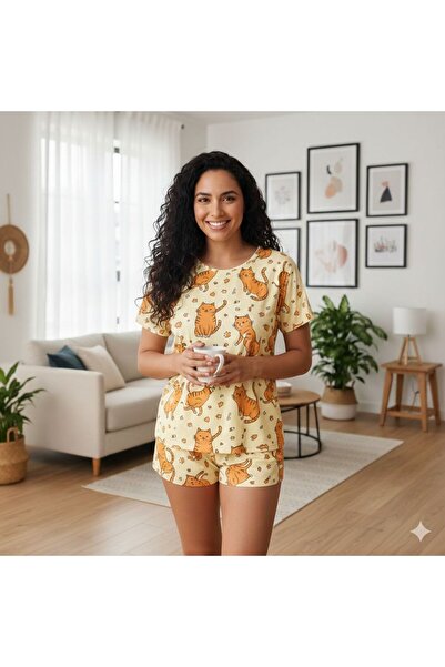 PEMBİŞ HOMEWEAR Σετ Σορτς Πορτοκαλί Γάτα Kısakol