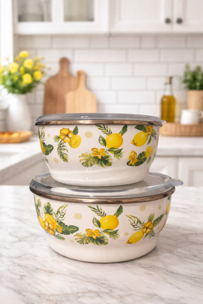 ALEV EMAYE Enamel Storage Container with Vacuum-Sealed Lid – Vintage Patterne...