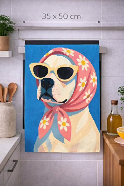 Piloji Retro Dog with Glasses Design Kitchen Towel 35X50 - Aesthetic Hand Tow...